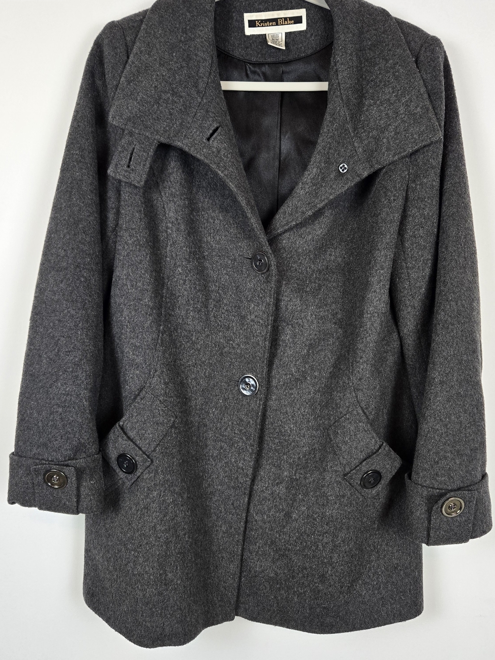 Kristen Blake Charcoal Gray Wool-Blend Pea Coat